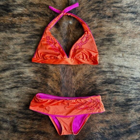 Becca Pink And Orange Cutout Hipster Two Piece Bikini - Picture 4 of 12